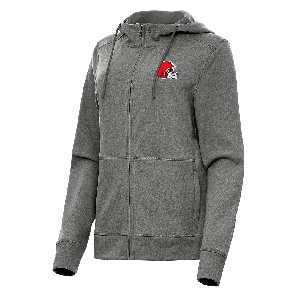 Women's Antigua Heather Charcoal Cleveland Browns Seeker Full-Zip Hoodie Jacket