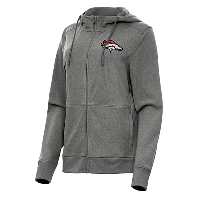Women's Antigua Heather Charcoal Denver Broncos Seeker Full-Zip Hoodie Jacket