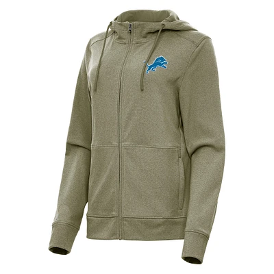 Women's Antigua Heather Olive Detroit Lions Seeker Full-Zip Hoodie Jacket