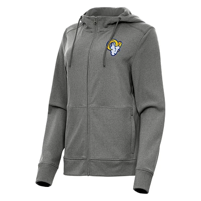 Women's Antigua Heather Charcoal Los Angeles Rams Seeker Full-Zip Hoodie Jacket