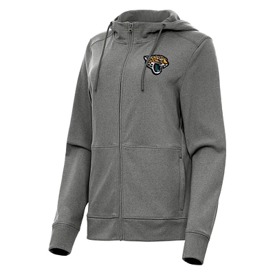 Women's Antigua Heather Charcoal Jacksonville Jaguars Seeker Full-Zip Hoodie Jacket