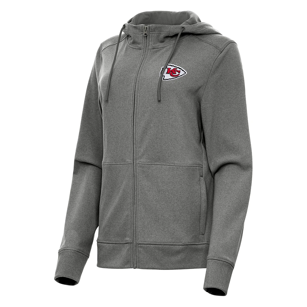 Women's Antigua Heather Charcoal Kansas City Chiefs Seeker Full-Zip Hoodie Jacket