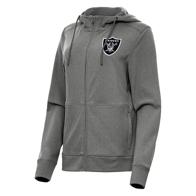 Women's Antigua  Heather Charcoal Las Vegas Raiders Seeker Full-Zip Hoodie Jacket