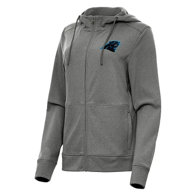 Women's Antigua Heather Charcoal Carolina Panthers Seeker Full-Zip Hoodie Jacket