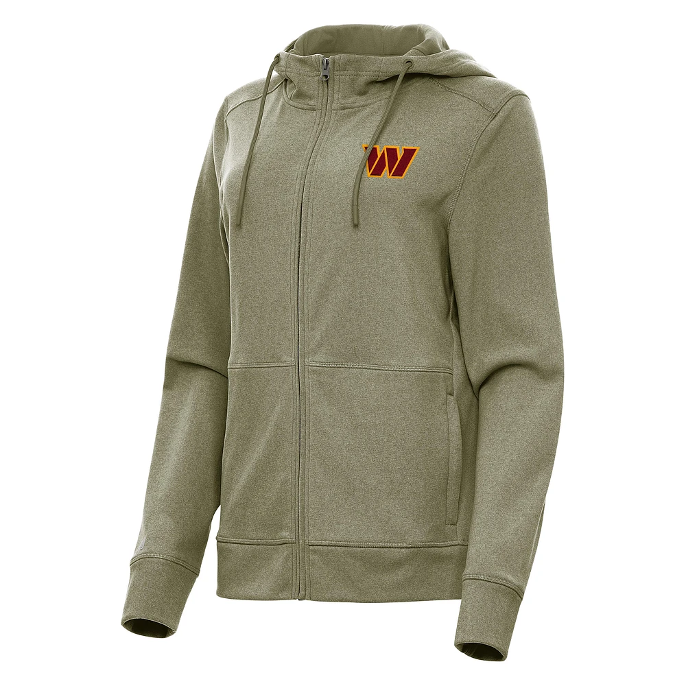 Women's Antigua Heather Olive Washington Commanders Seeker Full-Zip Hoodie Jacket