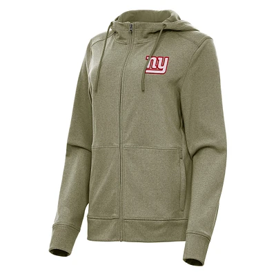 Women's Antigua Heather Olive New York Giants Seeker Full-Zip Hoodie Jacket