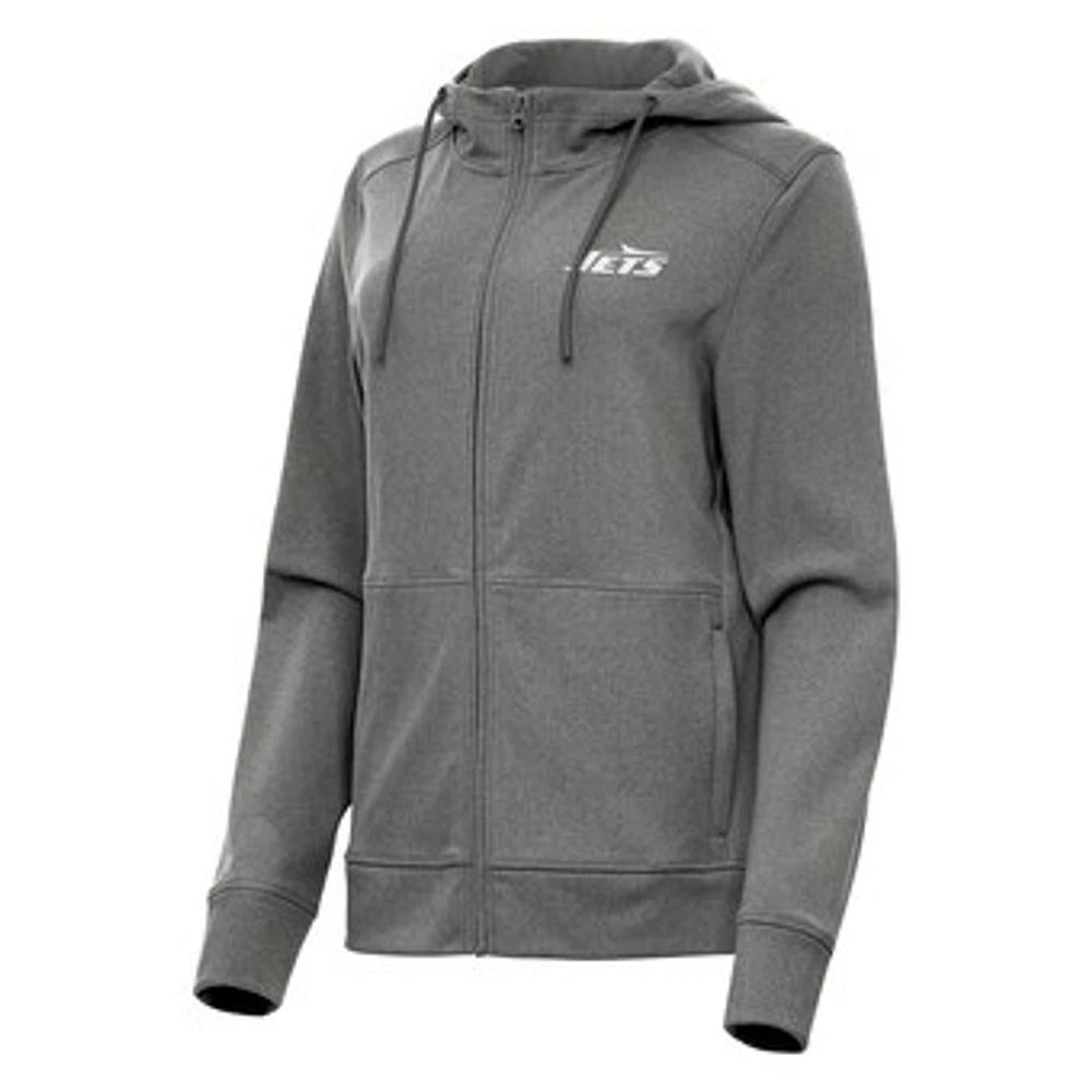 Women's Antigua Heather Charcoal New York Jets Seeker Full-Zip Hoodie Jacket