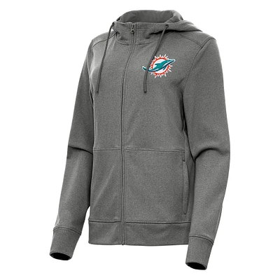 Women's Antigua Heather Charcoal Miami Dolphins Seeker Full-Zip Hoodie Jacket