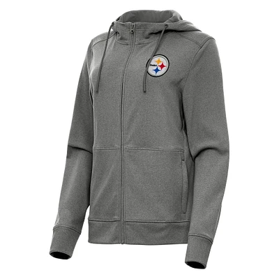 Women's Antigua Heather Charcoal Pittsburgh Steelers Seeker Full-Zip Hoodie Jacket