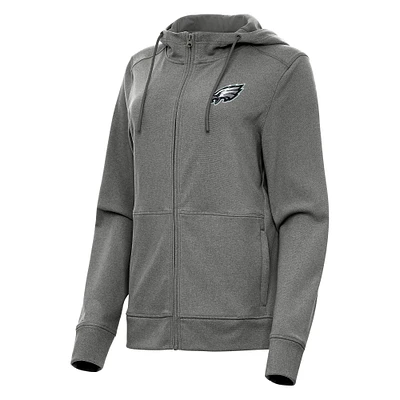 Women's Antigua Heather Charcoal Philadelphia Eagles Seeker Full-Zip Hoodie Jacket
