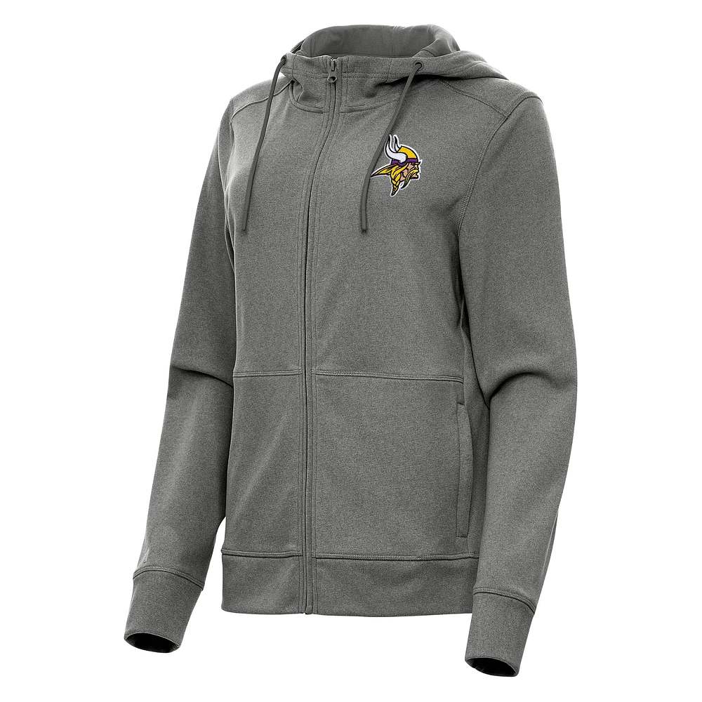 Women's Antigua Heather Charcoal Minnesota Vikings Seeker Full-Zip Hoodie Jacket