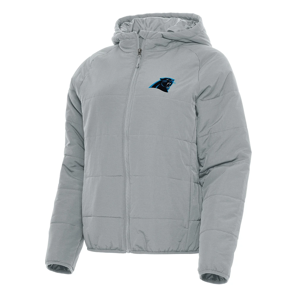 Women's Antigua Gray Carolina Panthers Universe Full-Zip Hoodie Jacket