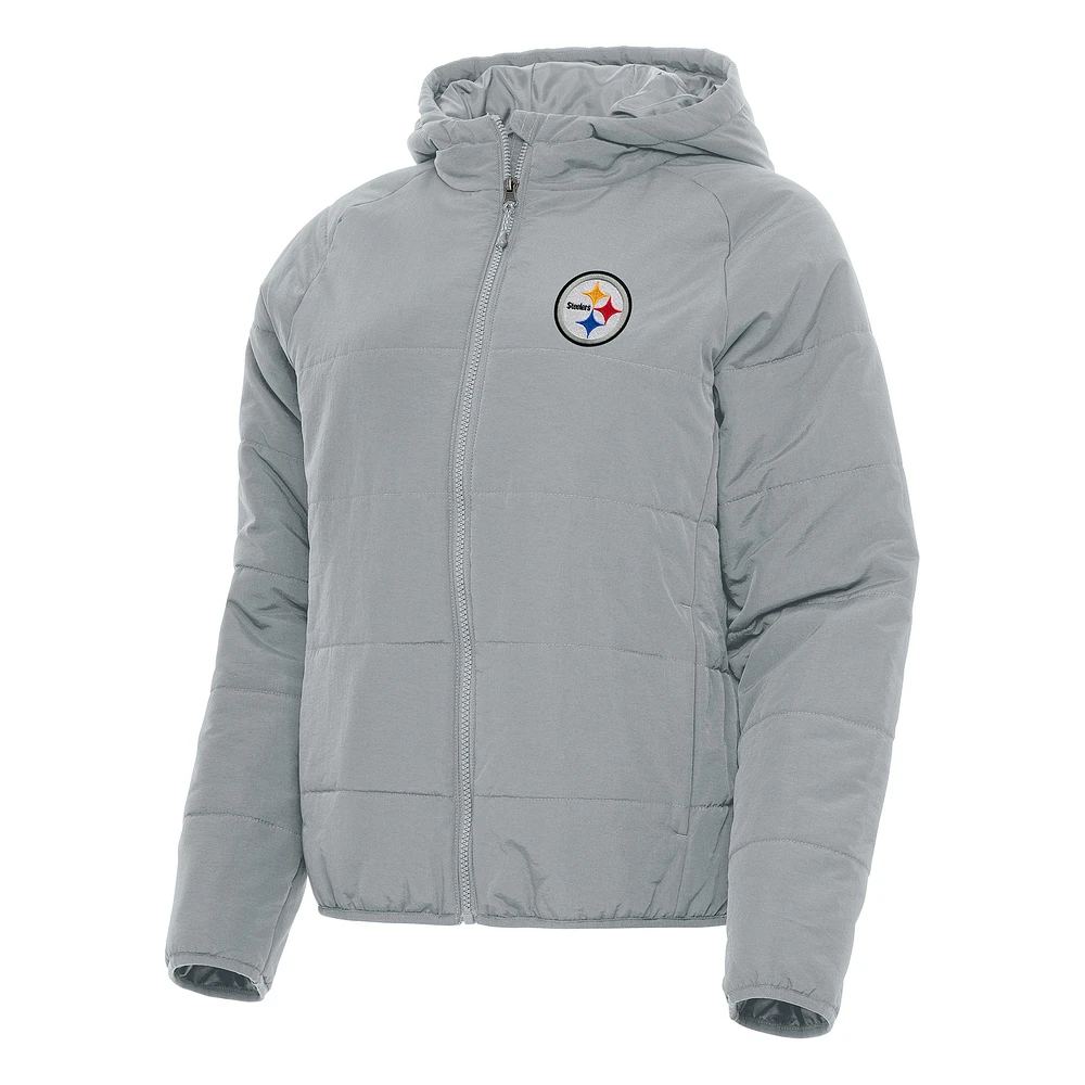 Women's Antigua Gray Pittsburgh Steelers Universe Full-Zip Hoodie Jacket