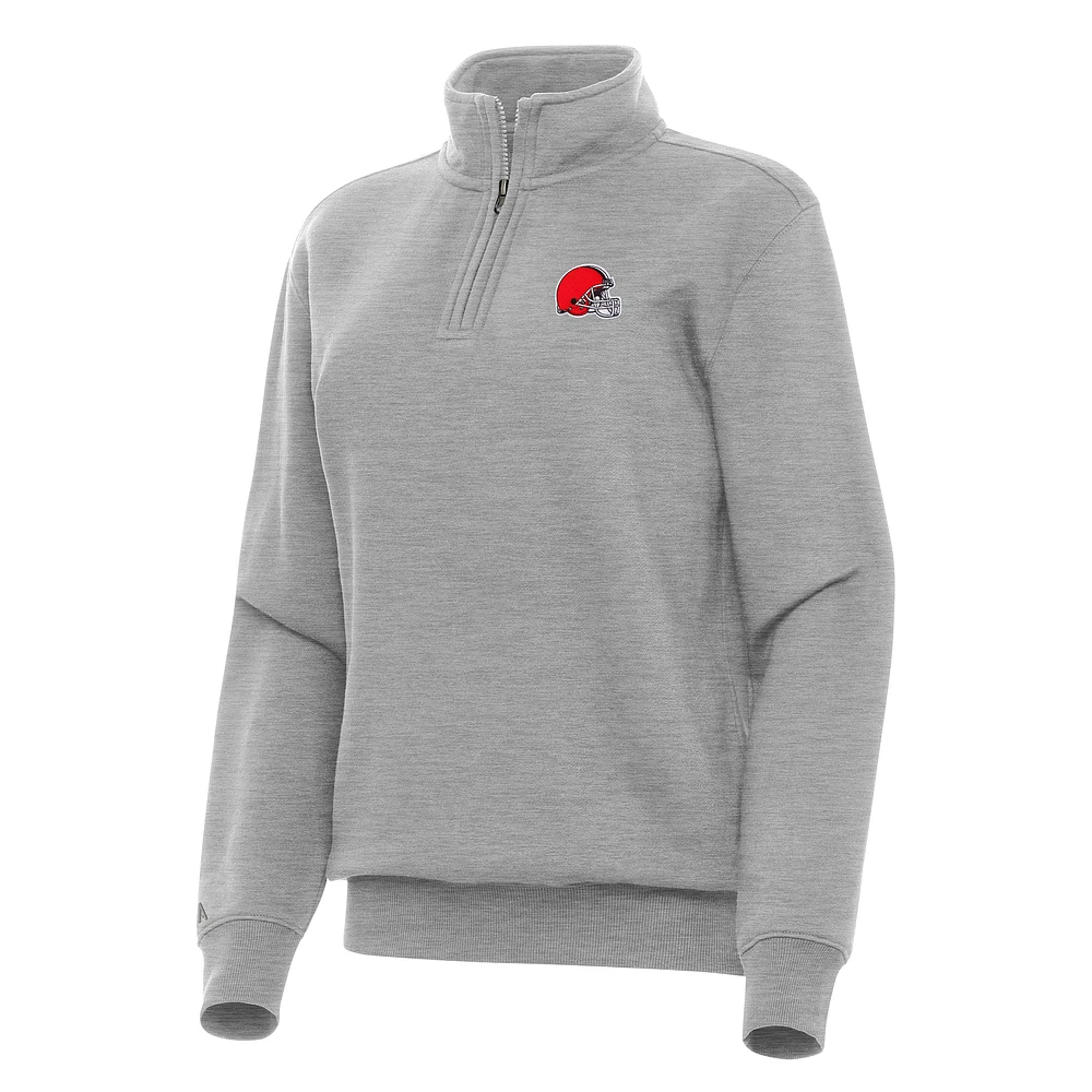 Women's Antigua Heather Gray Cleveland Browns Victory Quarter-Zip Top