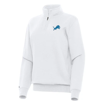 Women's Antigua White Detroit Lions Victory Quarter-Zip Top