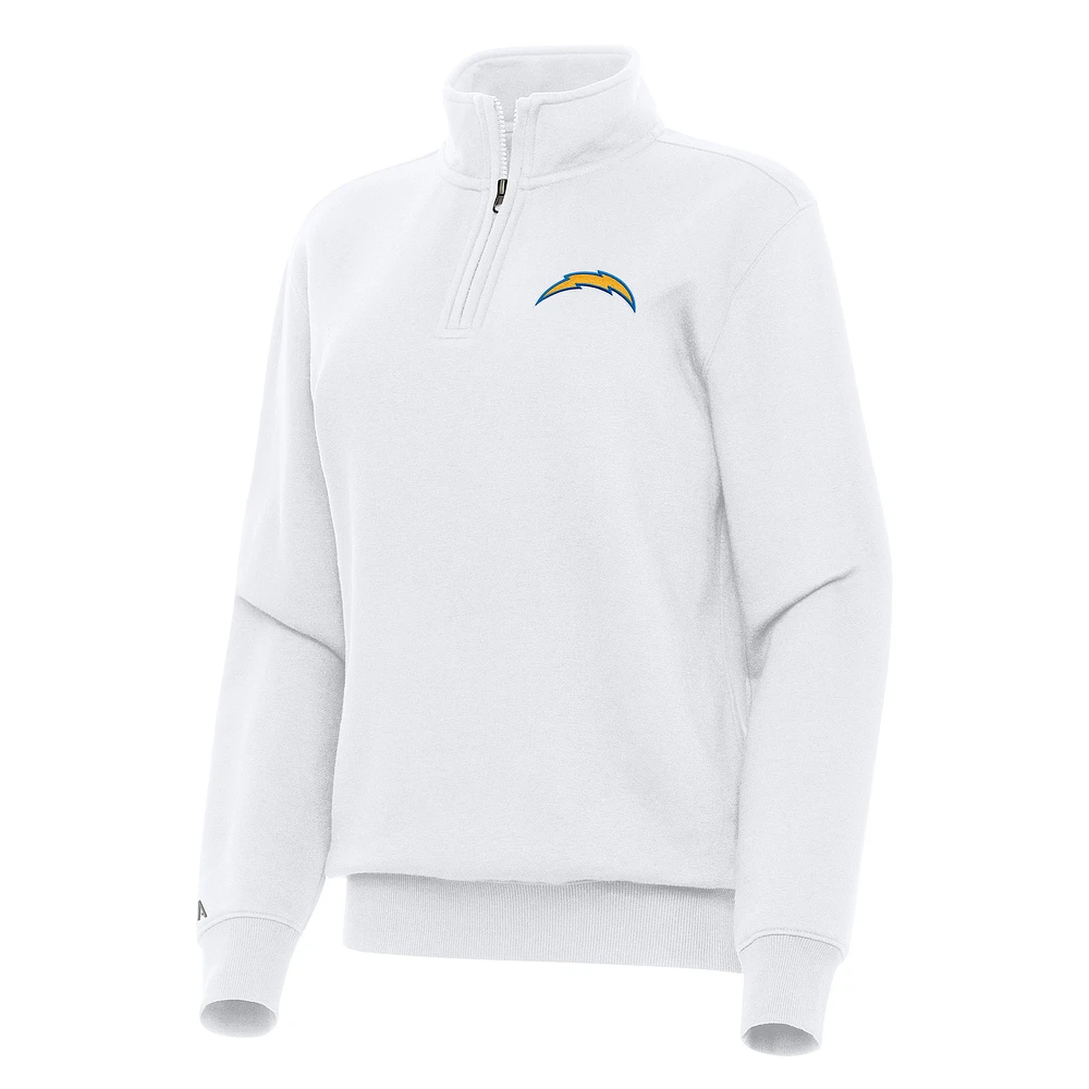 Women's Antigua White Los Angeles Chargers Victory Quarter-Zip Top