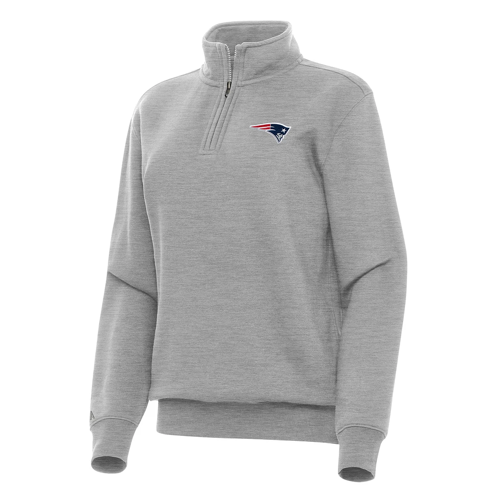 Women's Antigua Heather Gray New England Patriots Victory Quarter-Zip Top