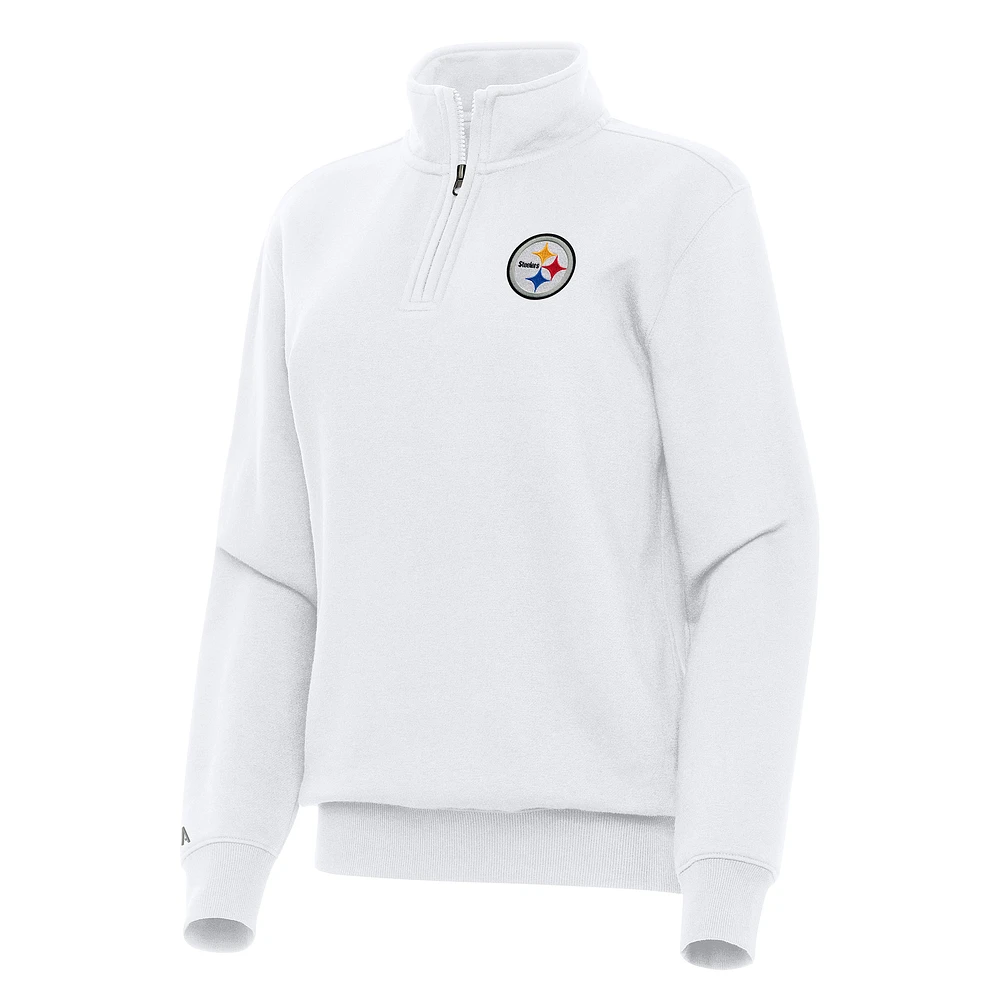 Women's Antigua White Pittsburgh Steelers Victory Quarter-Zip Top