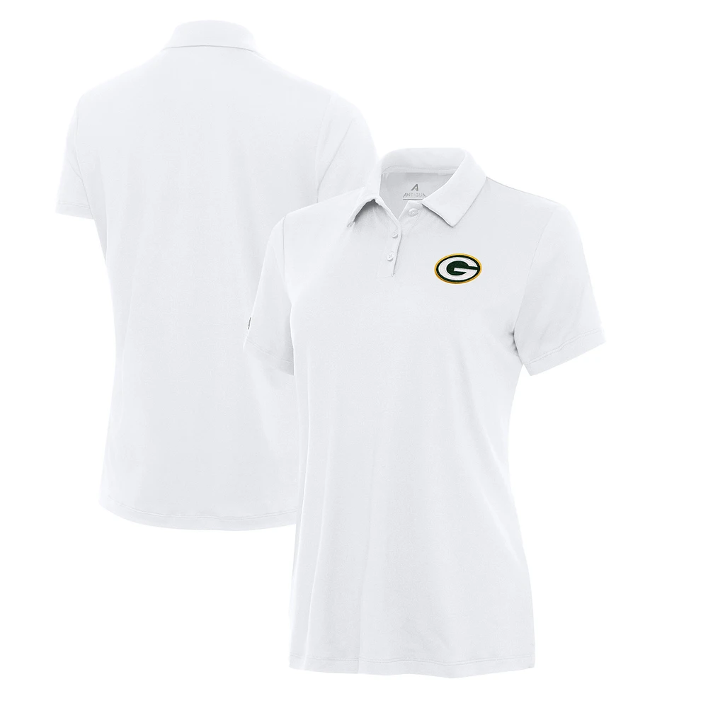 Women's Antigua White Green Bay Packers Reprocess Polo