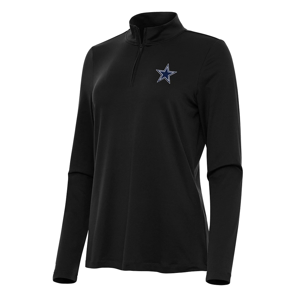 Women's Antigua Black Dallas Cowboys Reprocess Quarter-Zip Top
