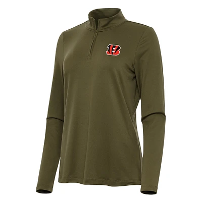 Women's Antigua Olive Cincinnati Bengals Reprocess Quarter-Zip Top