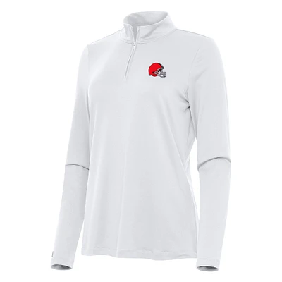 Women's Antigua White Cleveland Browns Reprocess Quarter-Zip Top