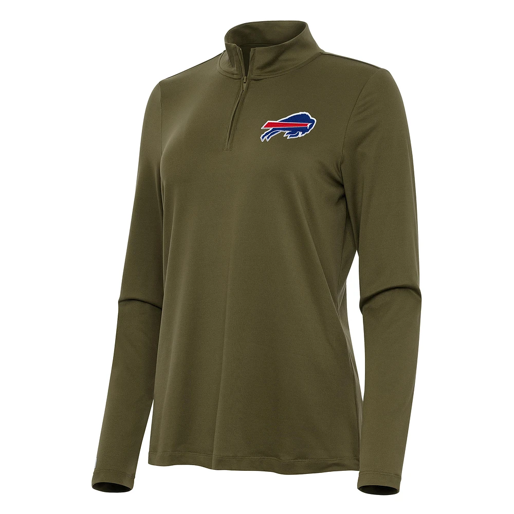 Women's Antigua Olive Buffalo Bills Reprocess Quarter-Zip Top