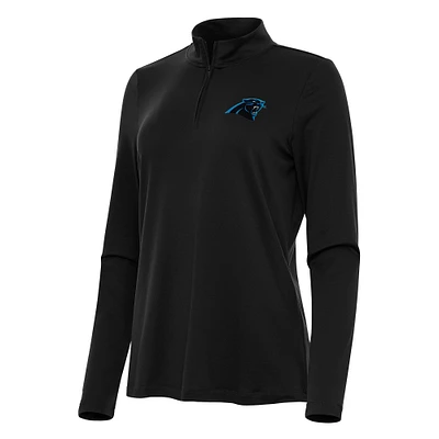 Women's Antigua Black Carolina Panthers Reprocess Quarter-Zip Top