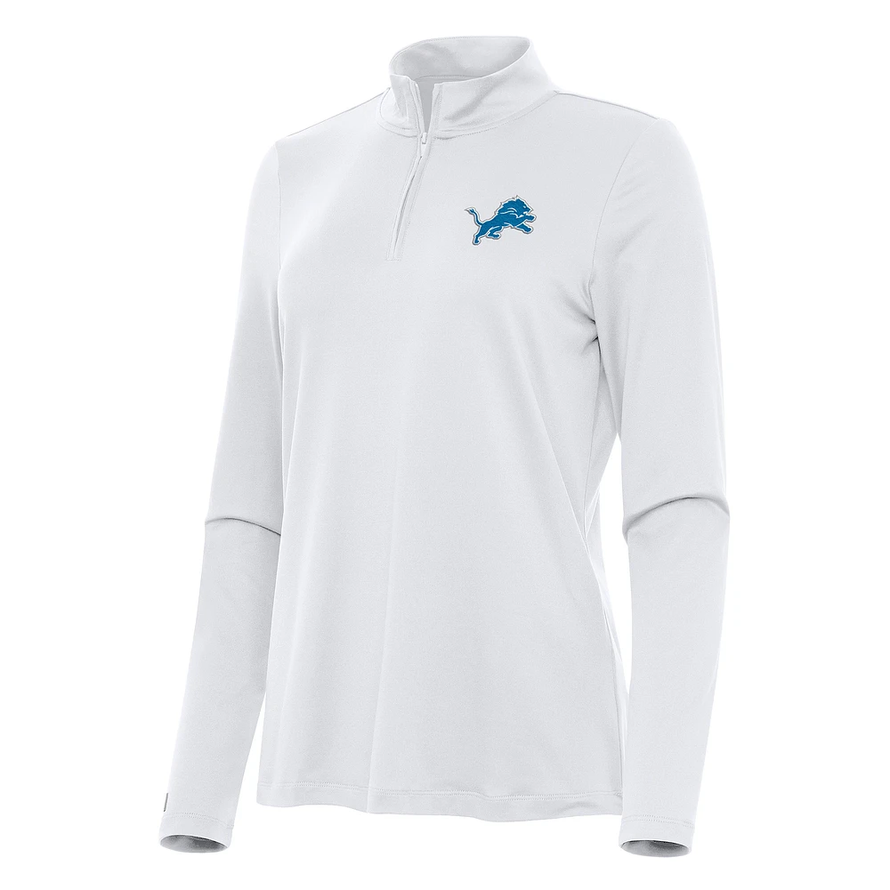 Women's Antigua White Detroit Lions Reprocess Quarter-Zip Top