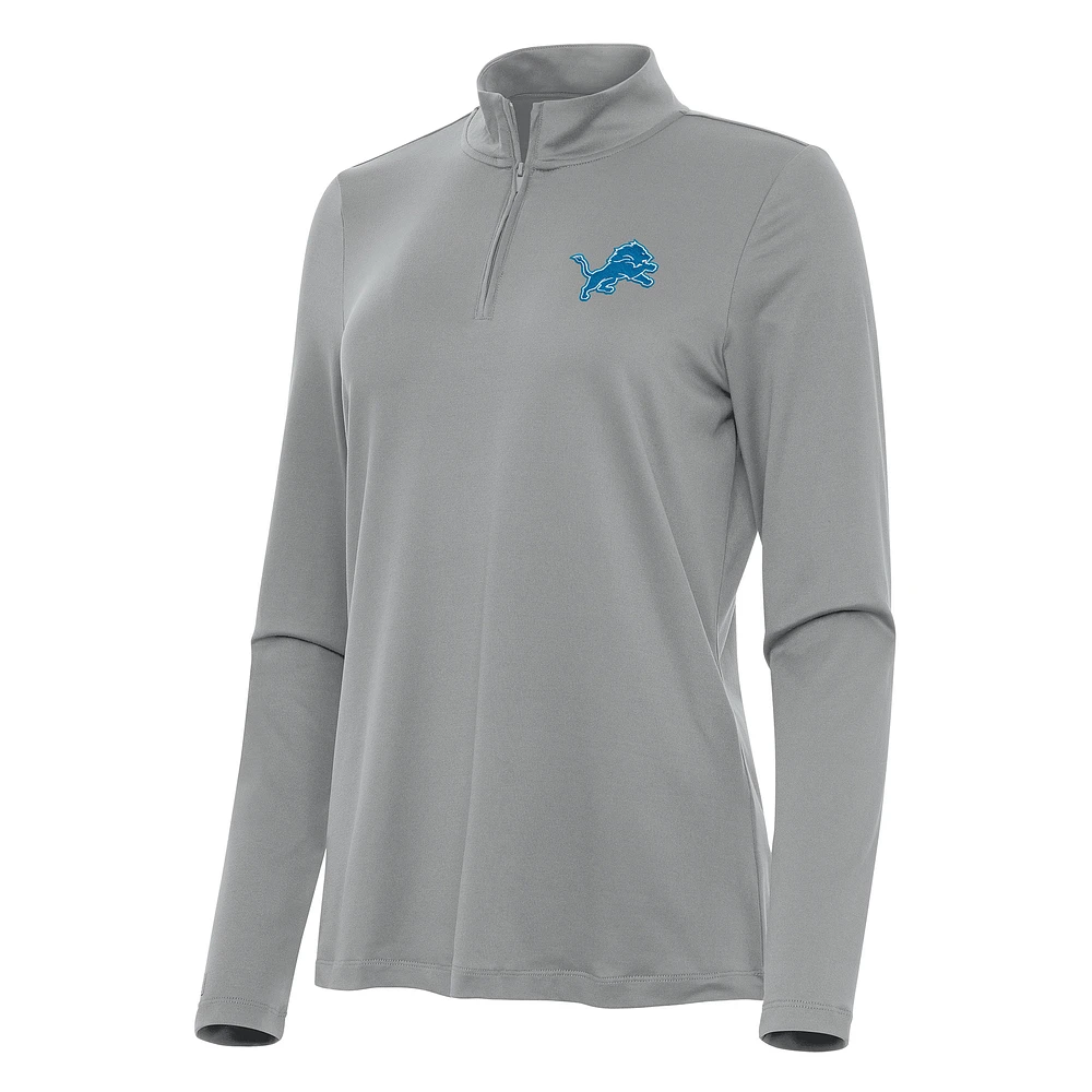 Women's Antigua Gray Detroit Lions Reprocess Quarter-Zip Top