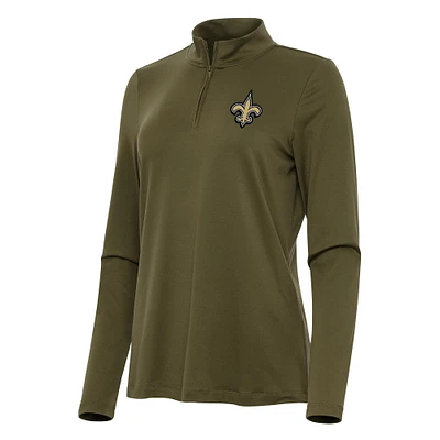 Women's Antigua Olive New Orleans Saints Reprocess Quarter-Zip Top