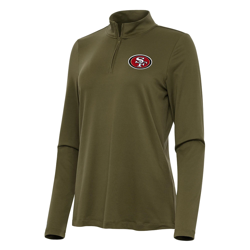 Women's Antigua Olive San Francisco 49ers Reprocess Quarter-Zip Top