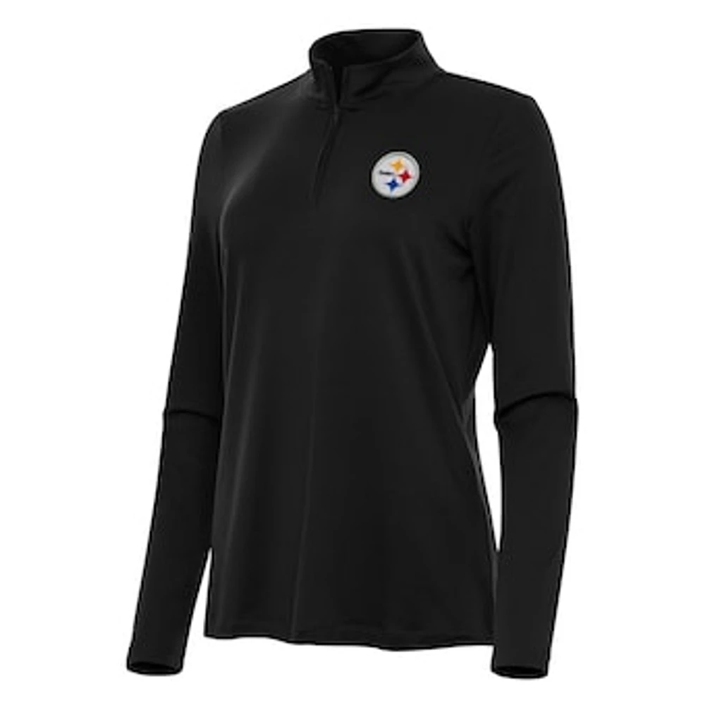 Women's Antigua Black Pittsburgh Steelers Reprocess Quarter-Zip Top