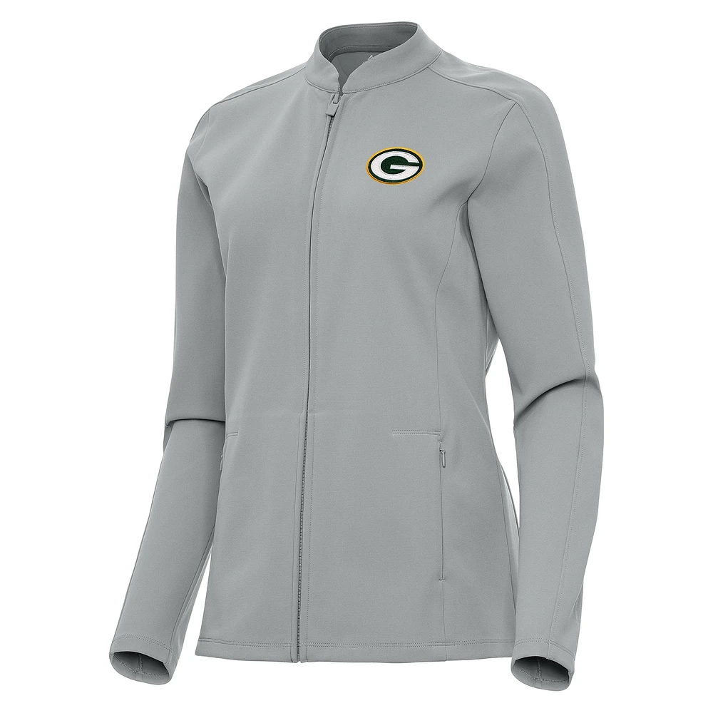 Women's Antigua Gray Green Bay Packers Regard Full-Zip Jacket