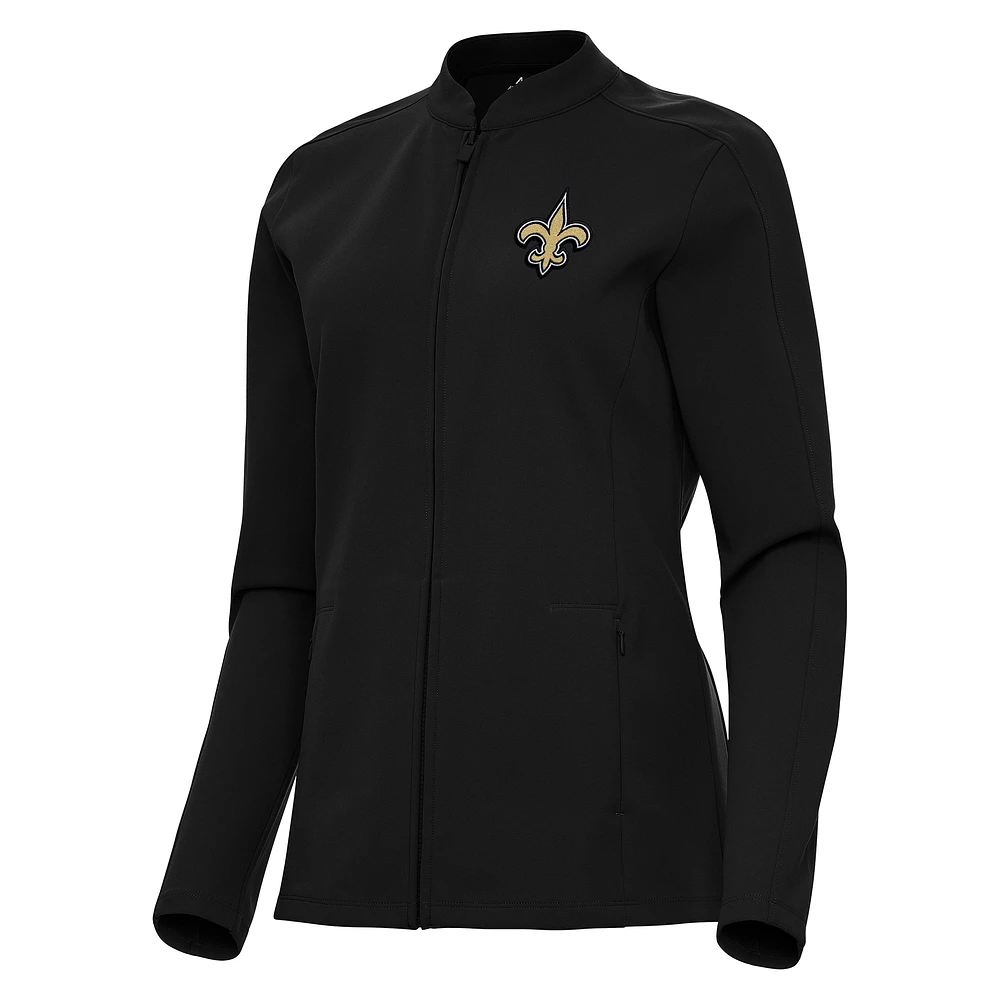 Women's Antigua Black New Orleans Saints Regard Full-Zip Jacket
