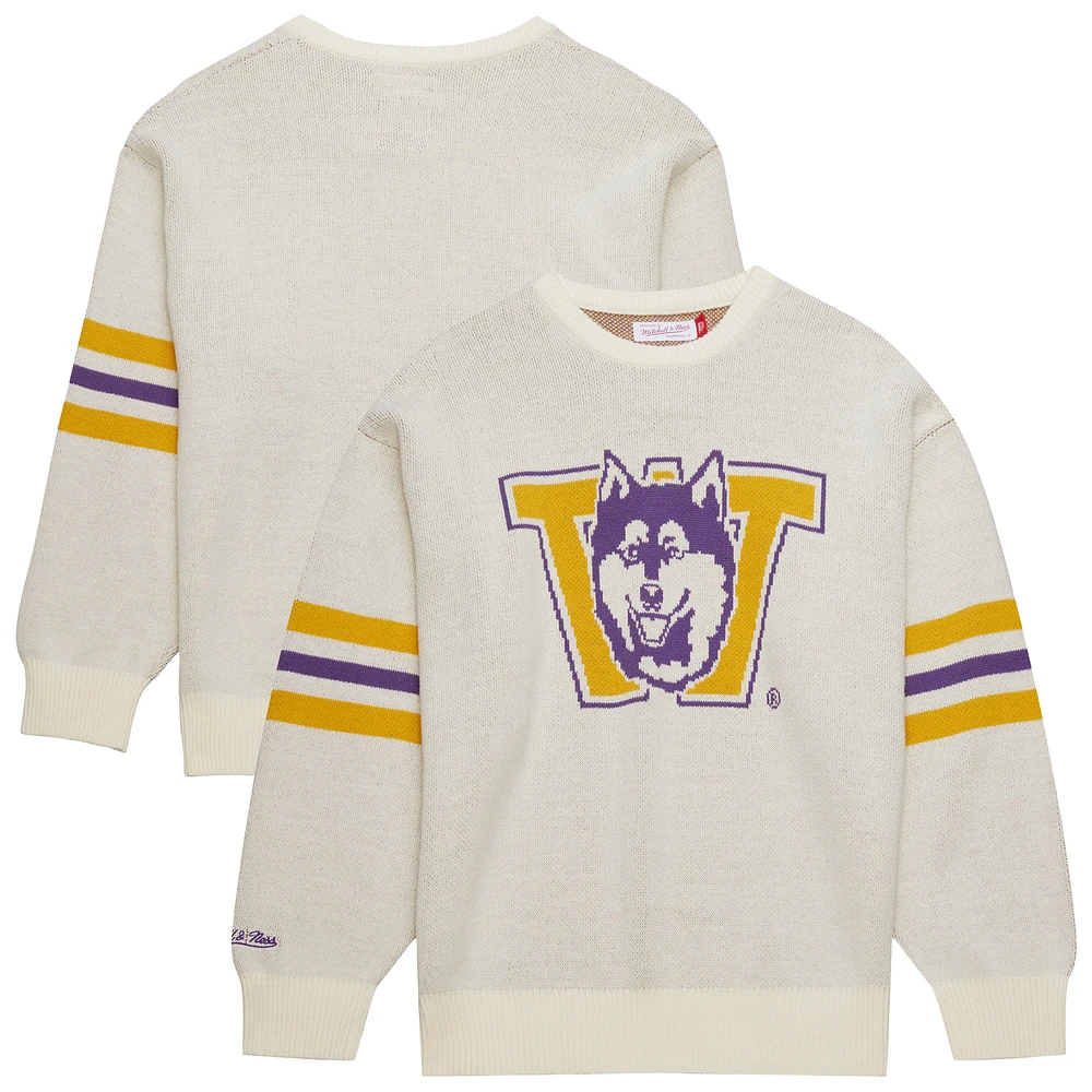 Men's Mitchell & Ness Cream Washington Huskies Retro Pullover Sweater