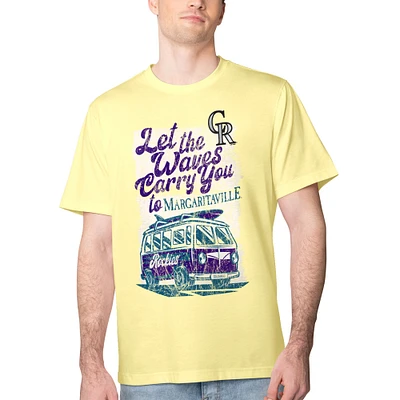 Men's Margaritaville Yellow Colorado Rockies Bus Waves Graphic T-Shirt