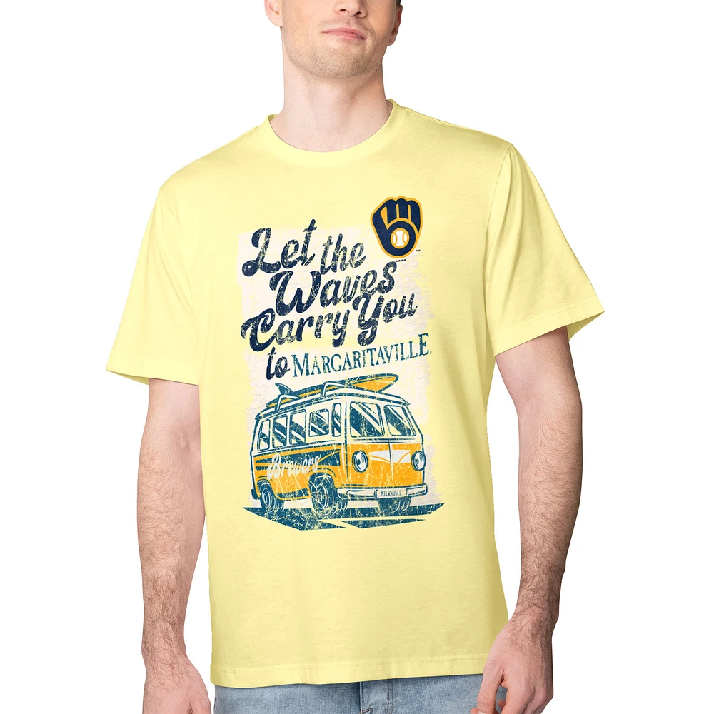 Men's Margaritaville Yellow Milwaukee Brewers Bus Waves Graphic T-Shirt