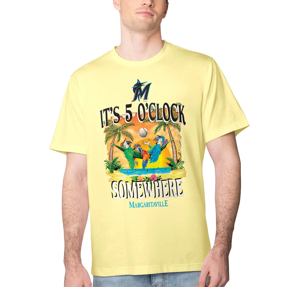 Men's Margaritaville Yellow Miami Marlins Five O'Clock Graphic T-Shirt