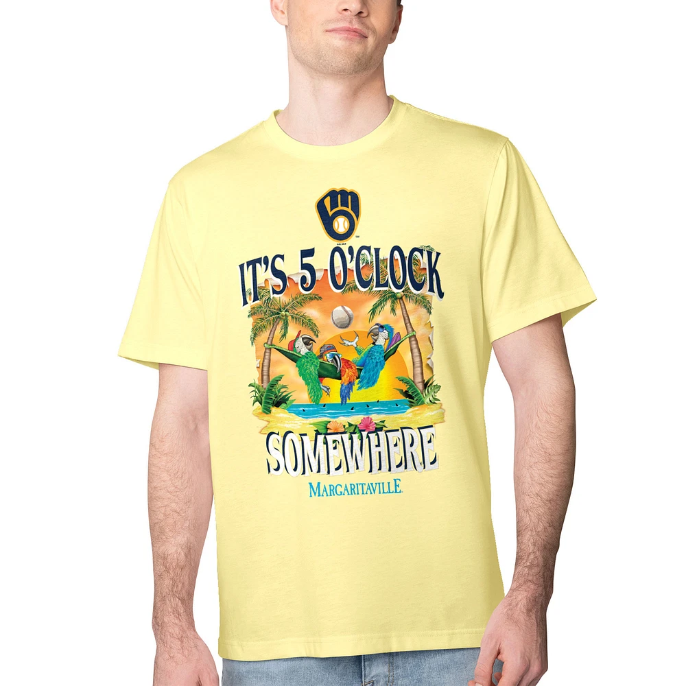 Men's Margaritaville Yellow Milwaukee Brewers Five O'Clock Graphic T-Shirt
