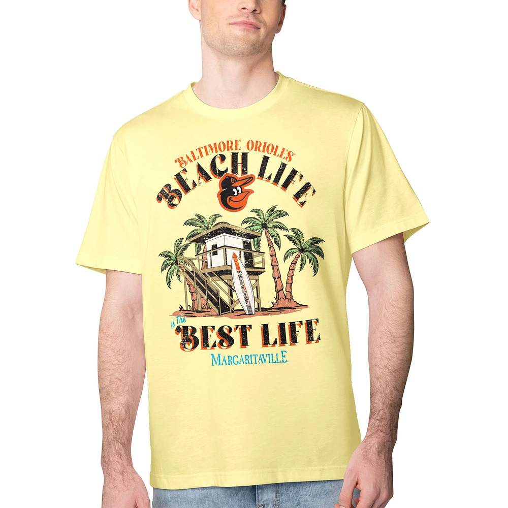 Men's Margaritaville Yellow Baltimore Orioles Beach Hut Graphic T-Shirt