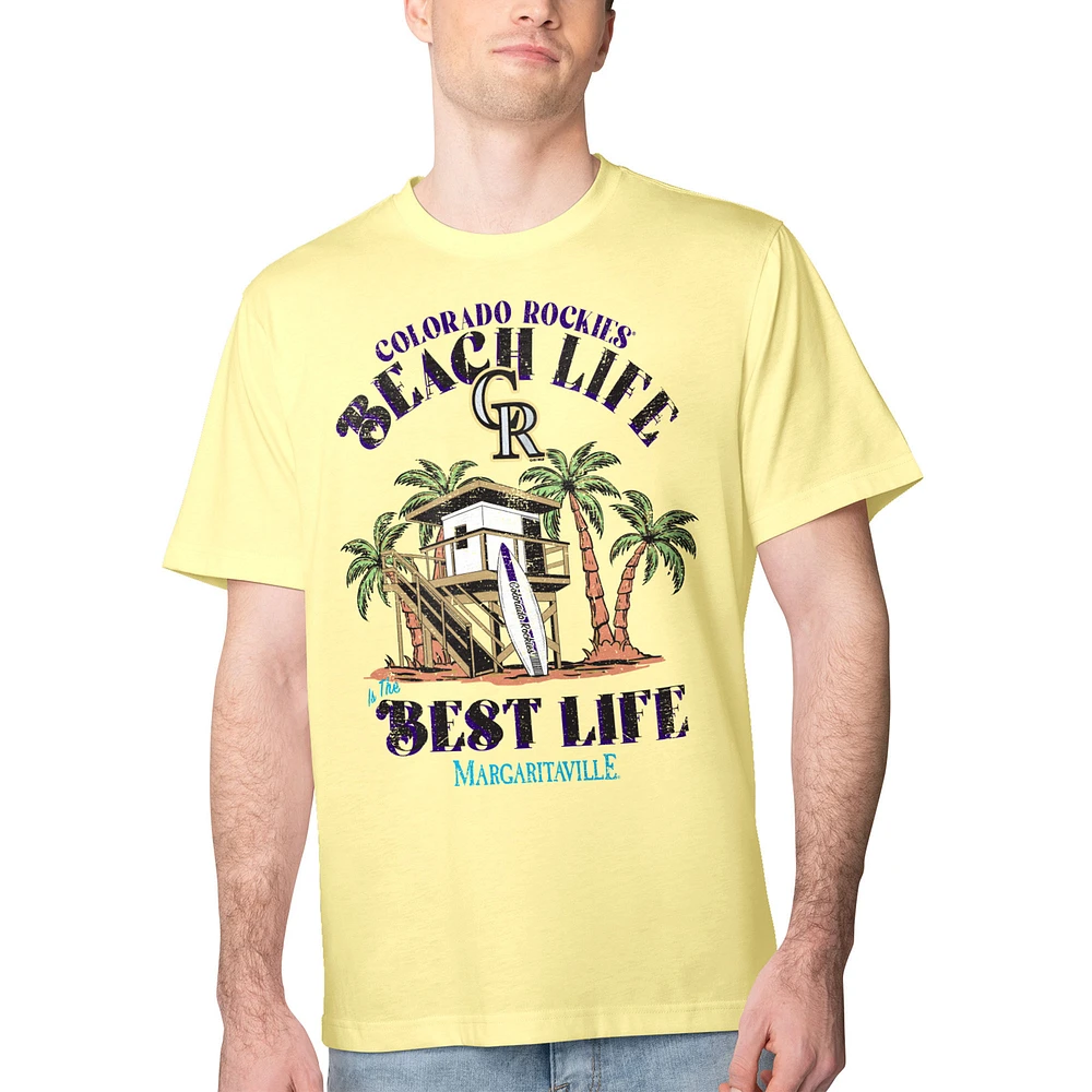 Men's Margaritaville Yellow Colorado Rockies Beach Hut Graphic T-Shirt