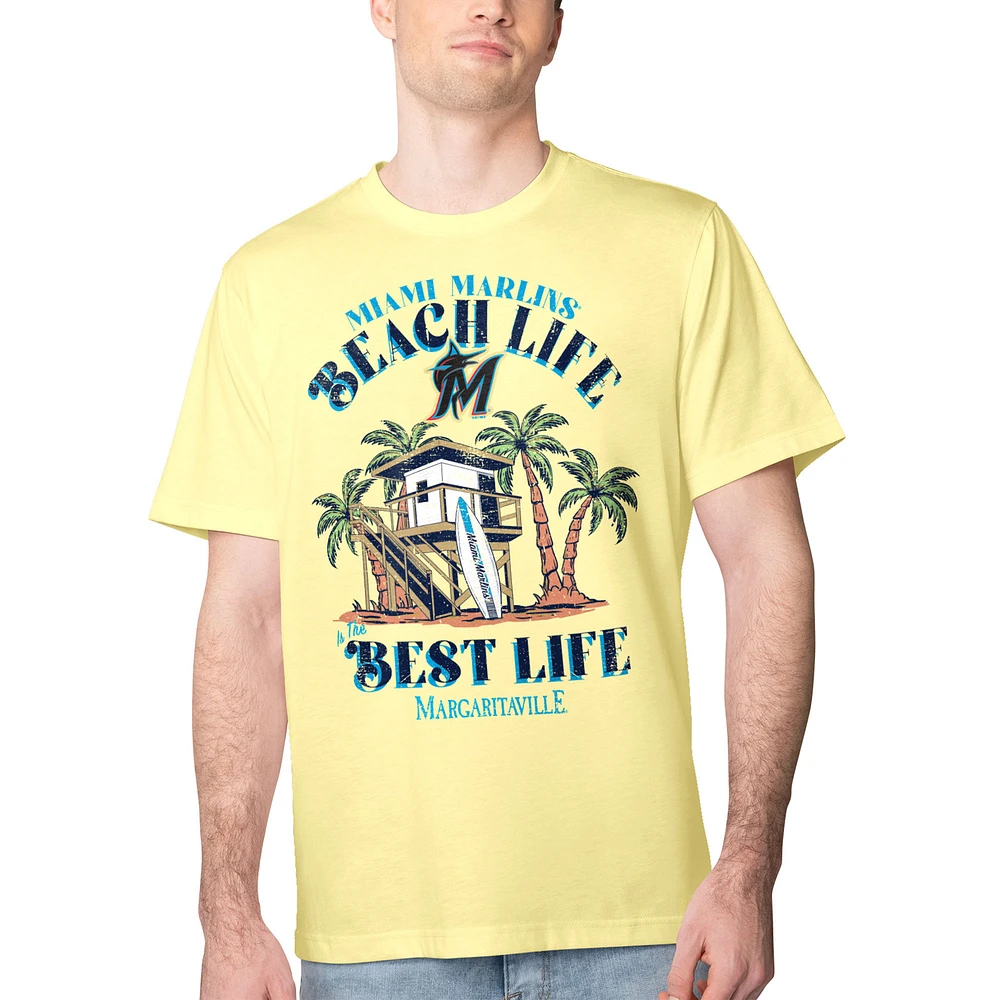 Men's Margaritaville Yellow Miami Marlins Beach Hut Graphic T-Shirt