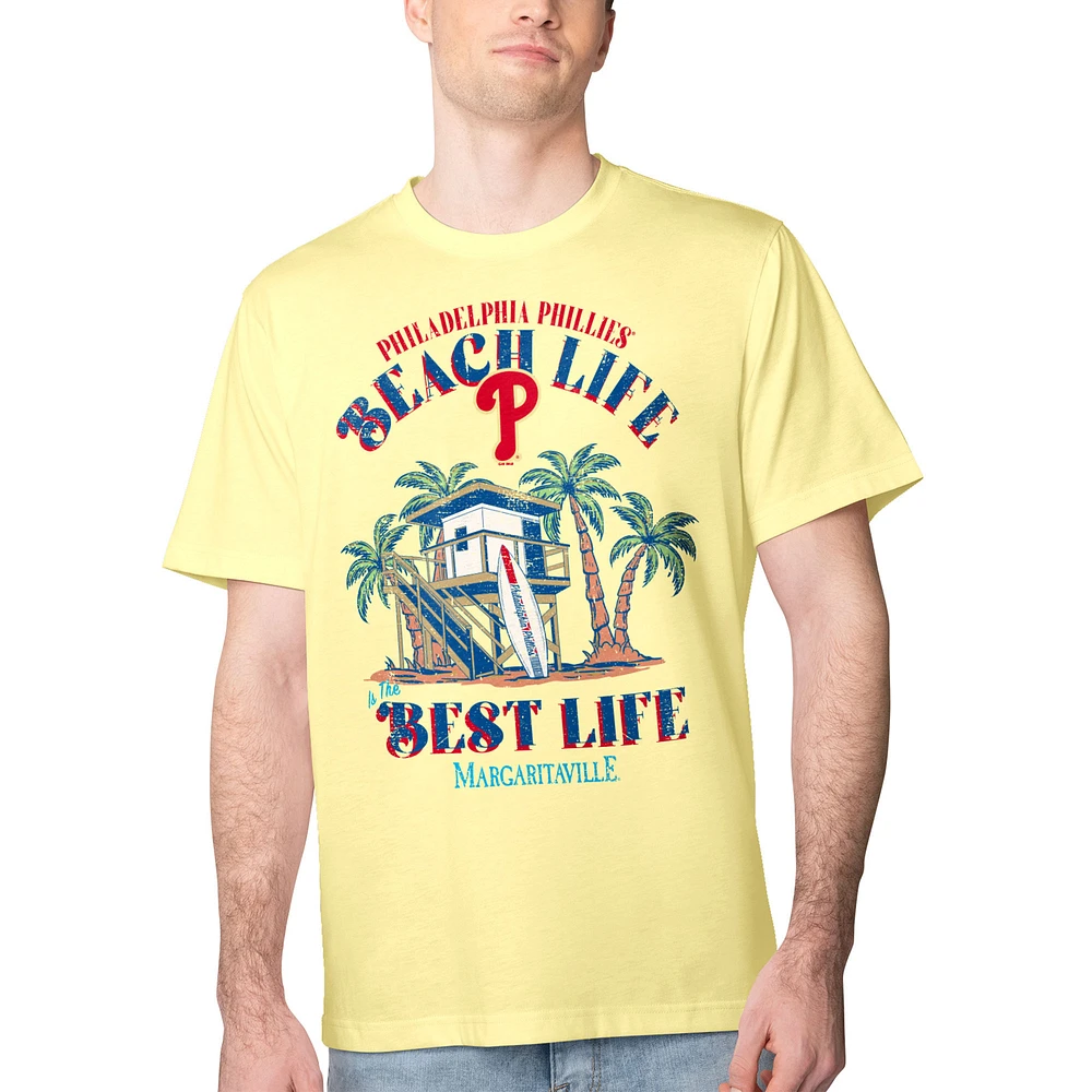 Men's Margaritaville Yellow Philadelphia Phillies Beach Hut Graphic T-Shirt