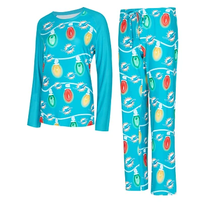 Women's Concepts Sport Aqua Miami Dolphins Garland Knit Raglan Long Sleeve Top & Pants Set