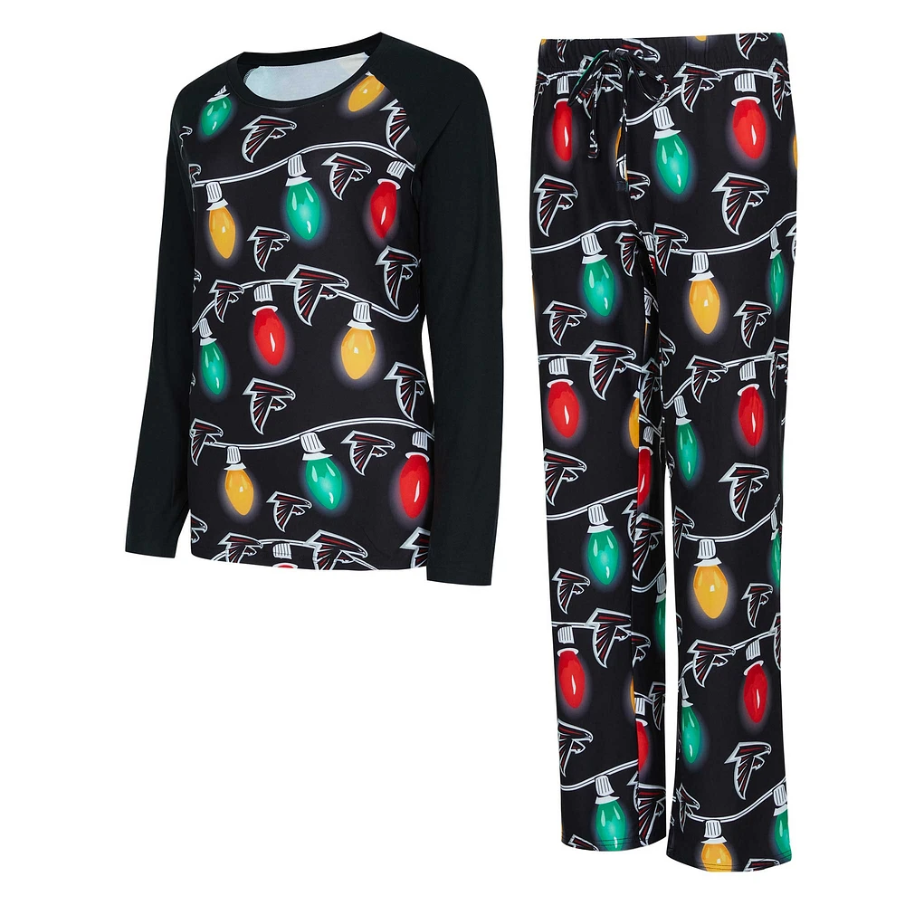 Women's Concepts Sport Black Atlanta Falcons Garland Knit Raglan Long Sleeve Top & Pants Set