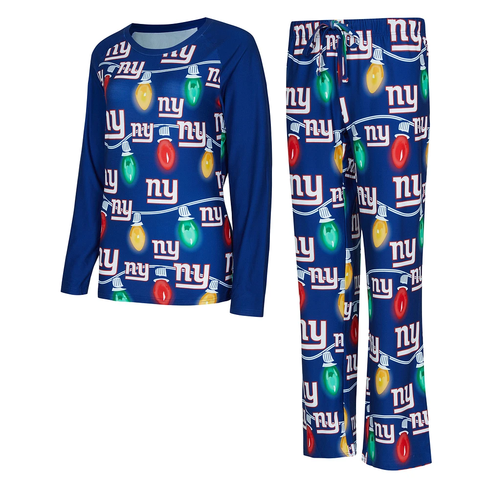 Women's Concepts Sport Royal New York Giants Garland Knit Raglan Long Sleeve Top & Pants Set
