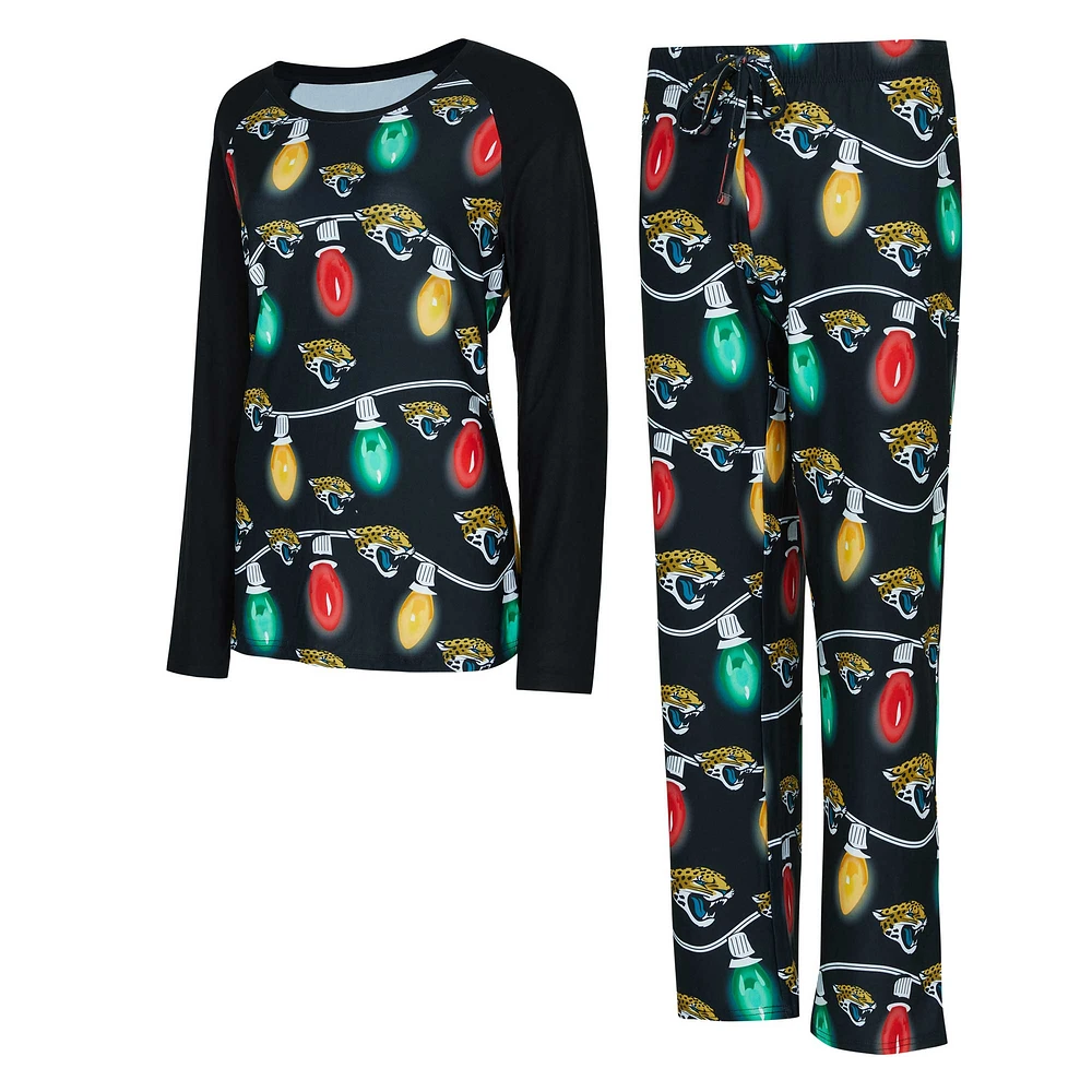 Women's Concepts Sport Black Jacksonville Jaguars Garland Knit Raglan Long Sleeve Top & Pants Set
