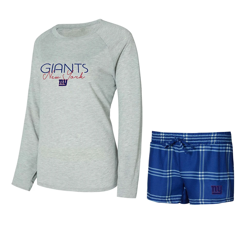 Women's Concepts Sport Royal/Gray New York Giants Petition Raglan Long Sleeve Top and Shorts Set