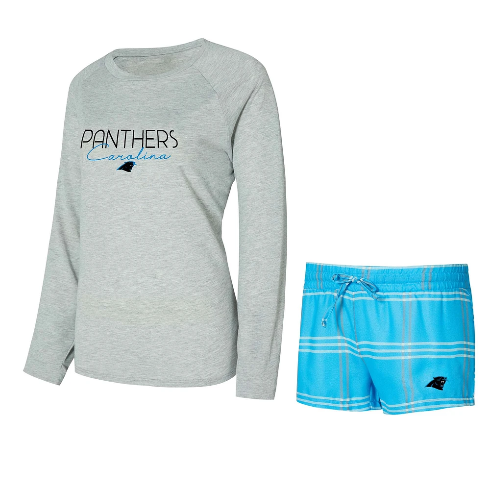 Women's Concepts Sport Blue/Gray Carolina Panthers Petition Raglan Long Sleeve Top and Shorts Set